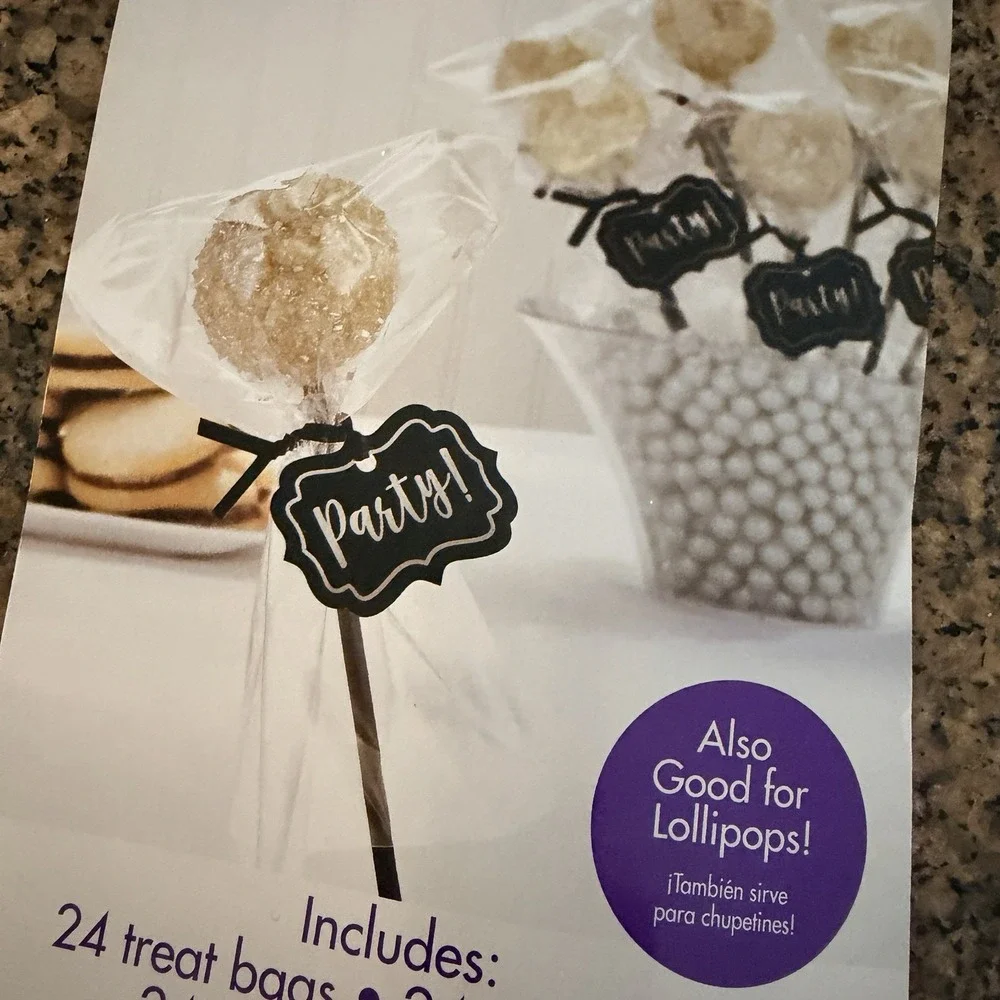 Lollipop Treat Cake Pop Kit-24 of each: Sticks, 4x6 Bags, Twist Ties, Party Tags
